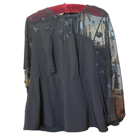Torrid Black Star Sheer Puff Sleeve Blouse Size 2X - Picture 8 of 11